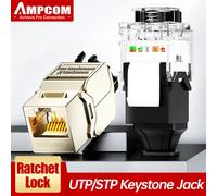 AMPCOM CAT7A CAT7 CAT6A CAT6 RJ45 Keystone Jack, bloqueo de trinquete STP acoplador Modular sin herramientas conectores de módulo de aleación de Zinc 10Gbps CAT6 UTP BK