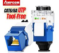 AMPCOM-conector Keystone RJ45 CAT6A CAT6, bloqueo de trinquete sin cremallera y sin herramientas, UTP, acoplador Modular, conectores Ethernet, 1/10Gbps CAT6 Black 1pc