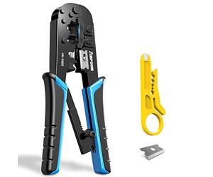AMPCOM Ethernet RJ45 engaste herramienta, 8P / 6P-RJ11, RJ12 Crimper trinquete Cortador separador azul