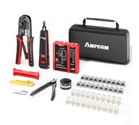 AMPCOM Kit de herramientas de crimpado Ethernet 10 en 1 RJ45 con probador y perforadora 110 para conectores Cat6/Cat5e/Cat5, incluye pelacables, bolsa impermeable