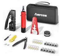 AMPCOM Kit de herramientas de crimpado Ethernet 9 en 1 Pass Through RJ45/RJ11 para STP Cat7/6A UTP Cat6/5E/5 RJ45 conectores con 110 herramientas de perforación pelacables