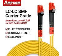 AMPCOM LC a LC UPC Fibra óptica, cable de conexión dúplex monomodo SMF 9/125μm Cable de fibra óptica insensible de 3,0 mm con curva monomodo 15m