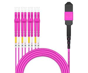 AMPCOM MPO a LC Cable de ruptura 50/125μm Multimodo OM4 (8 fibras, MPO a LC, Tipo B, LSZH/Riser, UPC, Magenta) 5m (16ft)
