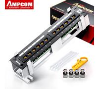 AMPCOM Panel de conexión de 12 puertos Cat 6A / Cat6UTP Mini panel de conexión con soporte de montaje en pared incluido negro CAT6A 12-Port
