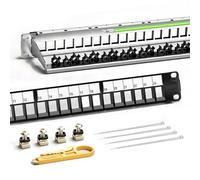 AMPCOM Panel de conexión Keystone en blanco de 24 puertos, 19 pulgadas en rack o montaje en pared con panel trasero de gestión de cables para Ethernet CAT5e/CAT6/CAT7, USB, HDMI