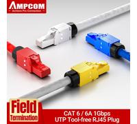AMPCOM RJ45 conectores de enchufe Modular, Cat6 Cat6A UTP Stecker, conector de red sin Toolless, enchufes Ethernet, Cable, herramientas de Internet gratis CAT6 Yellow