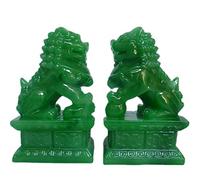 Amperer Feng Shui Porsperity Par de Fu Foo Perros 2 Piezas Verde Guardián León Estatuas Mejor Hogar Felicitación para Despojar Evil Energía Hogar Feng Shui Decor
