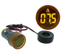Amperímetro Digital LED Redondo Amarillo para Panel (0...100 Amp.)