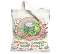 Amphibian - Bolsa de lona para mujer, libros divertidos y fantásticos, flores, verde primavera, lavable, reutilizable, pequeñas bolsas para compras, viajes, oficina, biblioteca, casual, 13 x 15