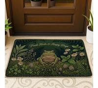 Amphibian - Tapete de bienvenida para puerta, diseño de hierbas rústicas, flores, color verde primavera, lavable, de perfil bajo, decoración del hogar, para entrada, al aire última intervensión