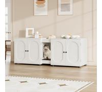 Amplia caja de arena doble para gatos para 2 gatos, armario de arena oculto moderno, muebles de madera ventilados, almohadilla fácil de limpiar, baño extragrande para gatos 55.1 x 17.9 x 22.1 pulgadas