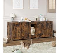 Amplia caja de arena doble para gatos para 2 gatos, armario de arena oculto moderno, muebles de madera ventilados, almohadilla fácil de limpiar, baño extragrande para gatos 55.1 x 17.9 x 22.1 pulgadas