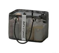 Amplia cesta plegable para artículos de tocador con tela de malla ventilada, bolsa de ducha de PVC apta para viajes para gimnasio, playa y campamento (grande-negro)