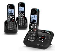Amplicomms BigTel 1583 Trio Inalámbrico DECT Teclas Grandes Teléfono, Contestador automático, Tres Auriculares, Audio Boost, Tonos de Llamada Fuertes, Compatible con audífonos, Protección de Llamadas