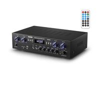 Amplificador Audio Bluetooth 5.0, Donner Amplificador Audio Estéreo 4 Canales, Amplificador HiFi 440W con USB, SD, FM, 2 Mic IN Echo, RCA, LED para Estudio, Hogar, MAMP5