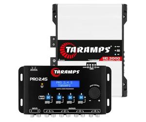 Amplificador de audio monobloque para automóvil Taramps HD 3000 de 2 ohmios, clase D, 3000 vatios RMS + procesador de señal digital y ecualizador Taramps Pro 2.4s DSP (paquete de 2)