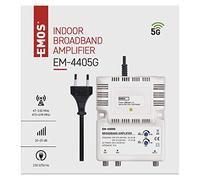 Amplificador de banda ancha EMOS 25 dB (rango de frecuencia 47-230 MHz, 470-698 MHz) para satélite, DVB-T2, TV por cable o antena, 1 entrada, 2 salidas, 10,5 x 13,5 x 4 cm