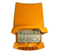 Amplificador de mástil, 4 entradas, amplificación de señal, bajo nivel de ruido; mejora recepción de televisión en áreas remotas.