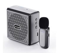 Amplificador de voz con micrófono Lavalier inalámbrico, altavoz Bluetooth con micrófono de solapa, mini megáfono portátil de carga, sistema de micrófonos de clip de 2.4 G para profesores, guías