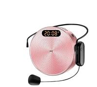 Amplificador de Voz, Reloj inalámbrico Megáfono Amplificador de voz portátil Guía del profesor Micrófono Altavoz 5W(Pink)