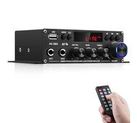 Amplificador Estéreo HiFi para Altavoces de Casa, AK-390 Bluetooth5.0 Mini Amplificador de Audio 2.0 Canales RMS 40W X 2 Amplificador Audio Adaptador 12V/5A, Radio FM, Entrada (BT, USB, AUX, Mic)