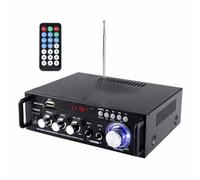 Amplificador Estéreo HiFi, Receptor De Potencia De Dos Canales/USB, Ranura Para Tarjeta SD, Radio FM, Entradas De Micrófono Duales, Pantalla LCD Y Control Remoto Para Cine En Casa.,Black