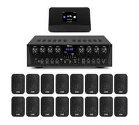 Amplificador Power Dynamics PV280BT + 8 Altavoces BGO30 Negros + Cable de Altavoz de 100 m + Adaptador de Radio por Internet Livorno