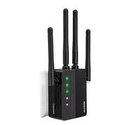 Amplificador WiFi 1200 Mbps Doble Banda, Cobertura hasta 1200 m² y 150+ Dispositivos, Repetidor WiFi con 4 Antenas Externas, Configuración Fácil - Negro