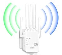 Amplificador WiFi Repetidor de Señal WiFi 2.4GHz con 6 Antena, Superficie Cubierta: 300 m², 2 Puertos LAN, Compatible con Todos los Routers para Casa