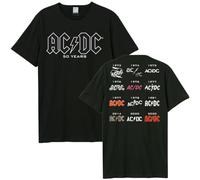 Amplified Camiseta de la Banda de Aniversario - 50 Años ACDC - History Back Print, Negro, M