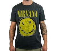 Amplified Nirvana Camiseta, Logo Worn out-Gris (Charcoal CC), M para Hombre