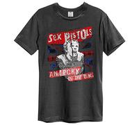 Amplified Sex Pistols-Anarchy Camiseta, Gris (Charcoal CC), S para Hombre