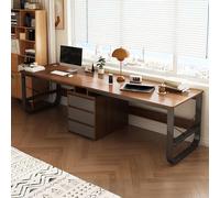 Amplio escritorio doble para juegos de 94.5 pulgadas para 2 personas, estación de trabajo de madera con cajones, ideal para oficina en casa y estudio, mesa de escritura colaborativa perfecta para