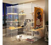Amplio recinto interior para gatos con corralito, nido, lamaca y escaleras para un juego seguro y relajación