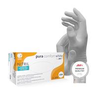 AMPri Guantes de nitrilo blancos, 100 unidades/caja, talla S, sin talco, color blanco puro comfort: guantes desechables de nitrilo, guantes desechables en las tallas XS, S, M, L, XL