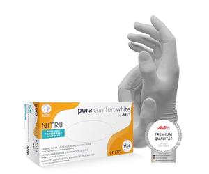 AMPri Guantes de nitrilo blancos, 100 unidades/caja, talla S, sin talco, color blanco puro comfort: guantes desechables de nitrilo, guantes desechables en las tallas XS, S, M, L, XL