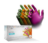 AMPri Guantes de nitrilo, multicolor, mezcla de colores, 96 unidades/caja, talla M, sin talco, estilo tutti frutti by Med-Comfort: guantes desechables de nitrilo en las tallas XS, S, M, L, XL
