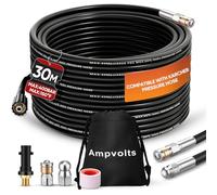 Ampvolts Desatascador de Tuberías a Presión 15m/30m - 400 bar / 5800 PSI, compatible con hidrolimpiadoras Karcher K2-K7, incluye adaptador y 2 boquillas, limpieza de tuberías y desagües