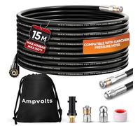 Ampvolts Desatascador de Tuberías a Presión 15m/30m - 400 bar / 5800 PSI, compatible con hidrolimpiadoras Karcher K2-K7, incluye adaptador y 2 boquillas, limpieza de tuberías y desagües