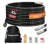 Ampvolts Manguera de limpieza de tuberías de 10 m con adaptador de latón - 400 Bar/5800 PSI, compatible con limpiadoras a presión Karcher K2 K3 K4 K5 K6 K7, para desatascar desagües