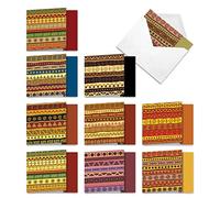 AMQ6116OCB-B1x10 - Juego de 10 tarjetas de felicitación cuadradas con imágenes auténticas de tela Batik, diseño africano, con sobres, tamaño: 1 de cada 10 diseños, 10 x 12,7 cm