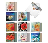 AMQ6129OCB-B1x10 - Juego de 10 tarjetas de notas cuadradas con imágenes de fantásticas flores de estucco, con sobres, tamaño 10,16 x 12,7 cm