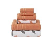 Amrapur 6-Piece Yarn Dyed Organic Vines Jacquard/Solid Ultra Soft 550GSM 100% Combed Cotton Towel Set 6 Toallas teñidas de Hilo vides corales, Algodón, Sencillo, 40.6 x 25.4 x 12.7 cm, 6