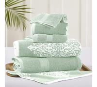 Amrapur Overseas | Juego de toallas Artesia Damask reversibles de 6 piezas en jacquard te?ido en hilo color salvia