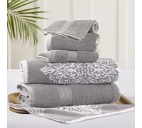 Amrapur Overseas | Juego de toallas reversibles de 6 piezas de jacquard te?ido en hilo Damask Artesia, color gris