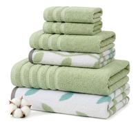 Amrapur Pacific Coast Textiles - 6 Toallas teñidas de Hilo orgánico con vides orgánicas, Color Verde Salvia, 6 Piezas