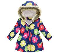 amropi Abrigos Niñas Floral Chaqueta con Pelo Capucha Bebe Invierno Caliente Ropa Colorido Flor, 4-5 años