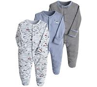 amropi Bebé Niñas Niños Mono Peleles Algodón Mameluco de Manga Larga Pijama Pack de 3 0-3 Meses,Azul Gris Raya
