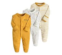 amropi Bebé Niñas Niños Mono Peleles Algodón Mameluco de Manga Larga Pijama Pack de 3 3-6 Meses,Amarillo Blanco Punto