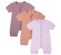 amropi Bebé Niño Niña Monos Pack de 3 Cremallera Mameluco Manga Corta Peleles 18-24 Meses,Estilo 5